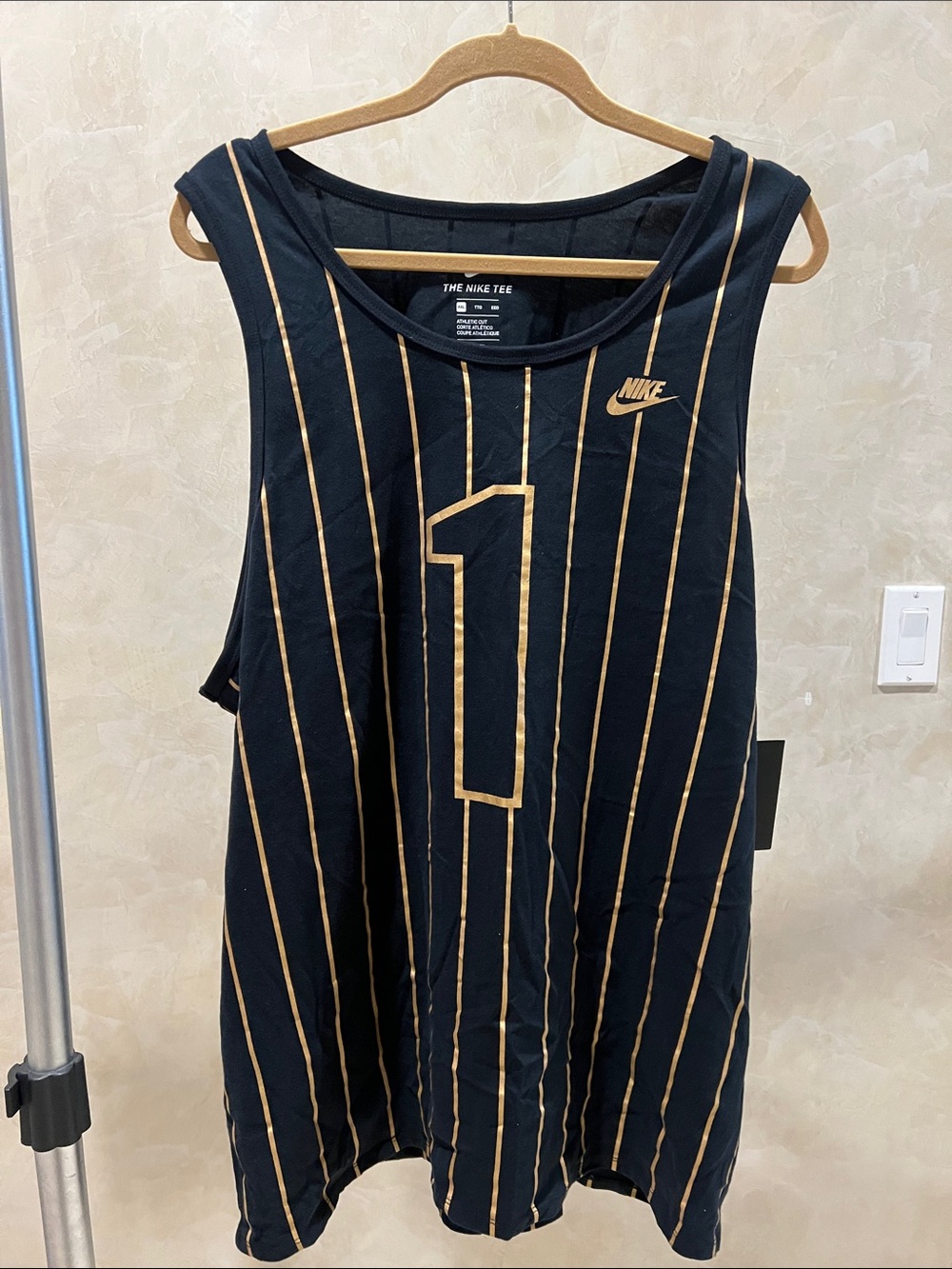New Nike Black Tank with Gold Pinstripes & Gold Number